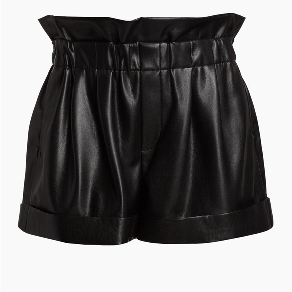 Alice + Olivia Regan Vegan Leather Paperbag Black Shorts - Picture 5 of 15